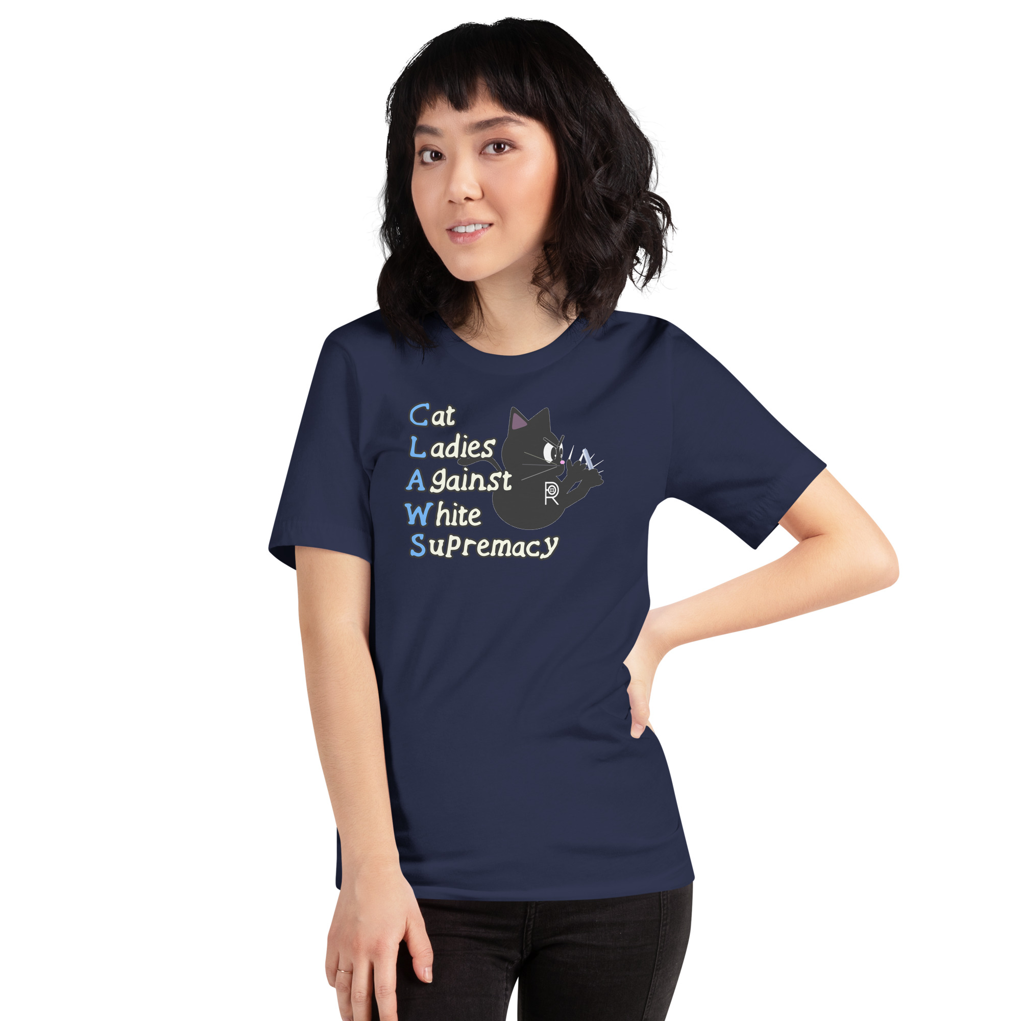 R - CLAWS Cat Ladies Against White Supremacy Dark Style Unisex T-shirt - Image 11