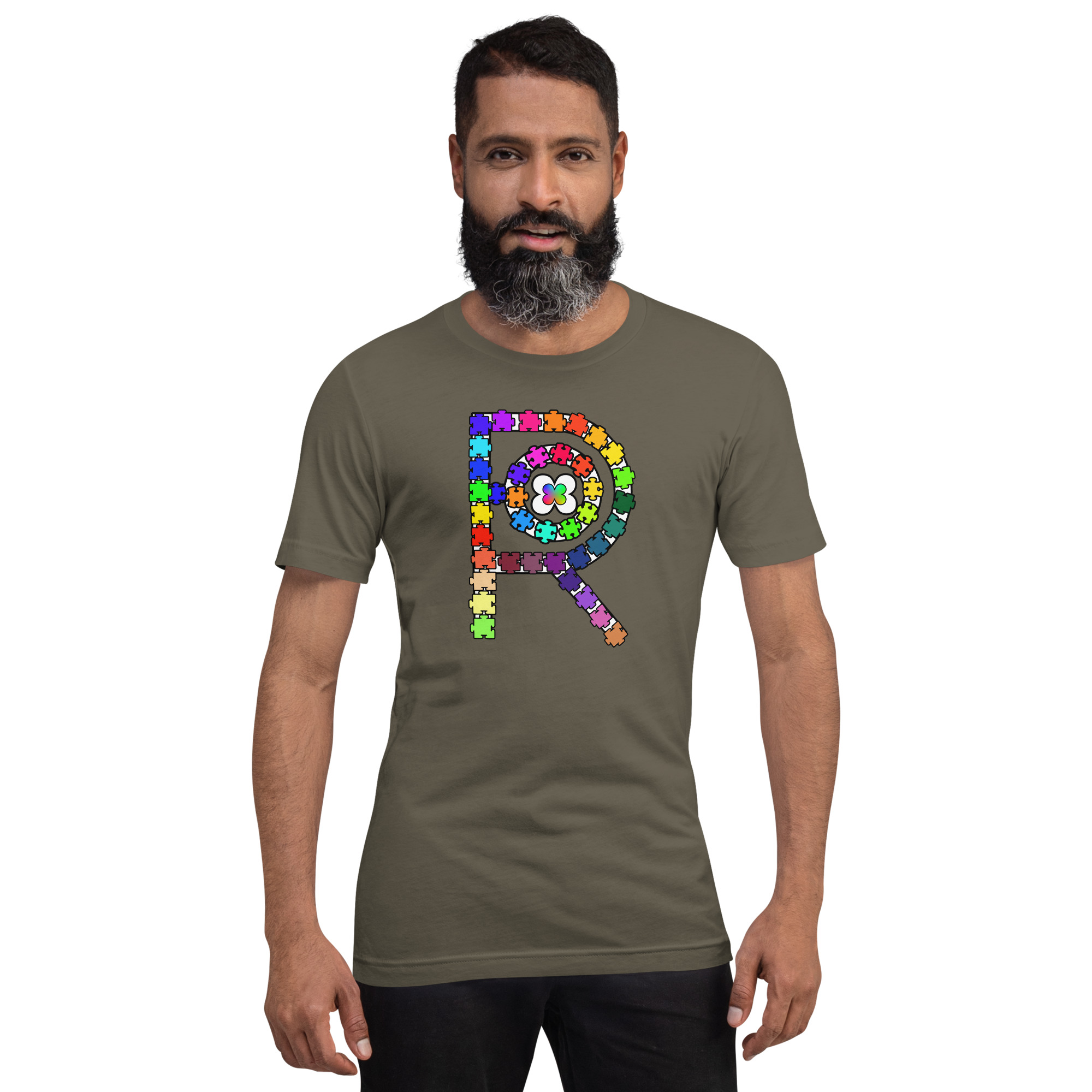 R - Autism Spectrum Puzzle Pieces Dark Style Unisex T-shirt - Image 24