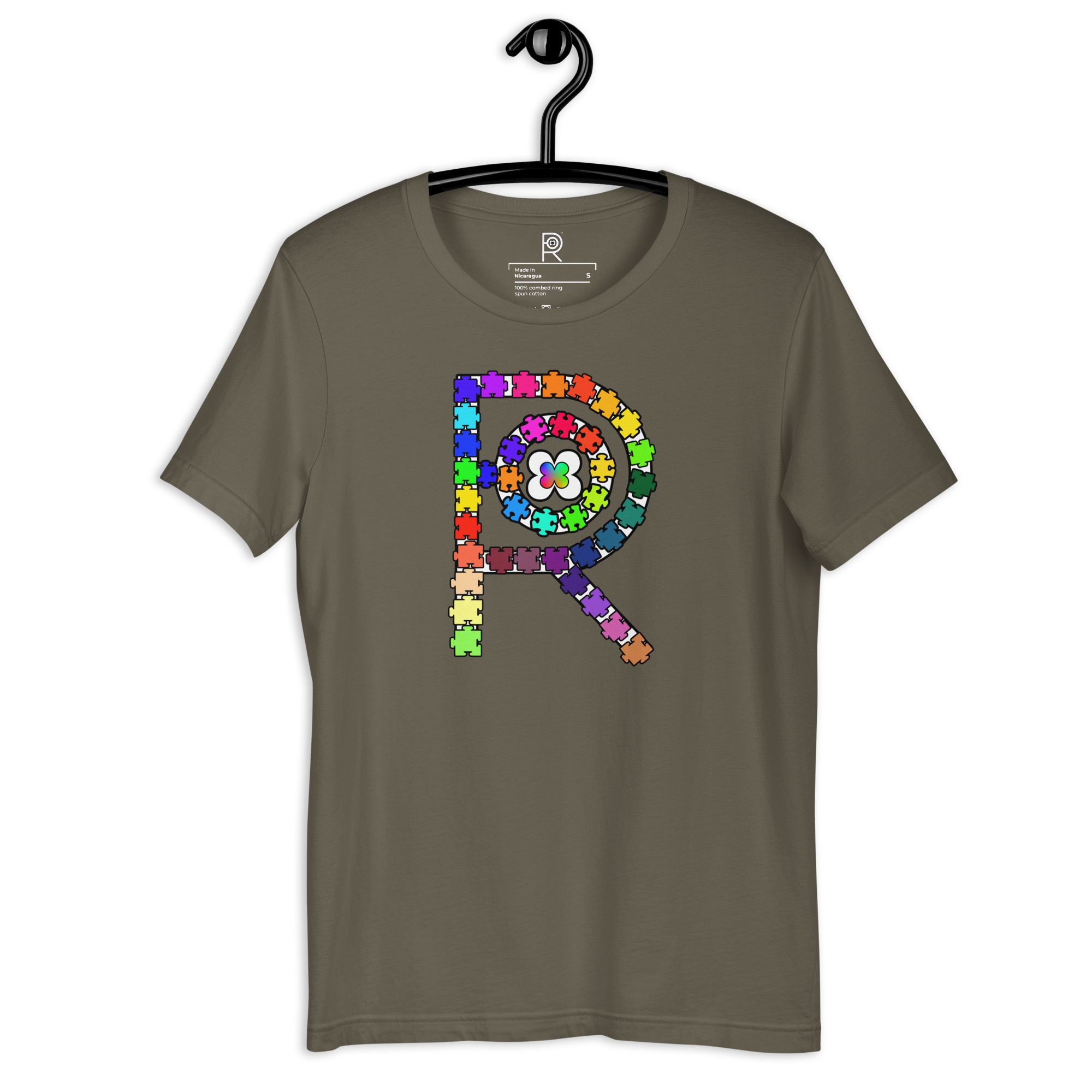 R - Autism Spectrum Puzzle Pieces Dark Style Unisex T-shirt - Image 58