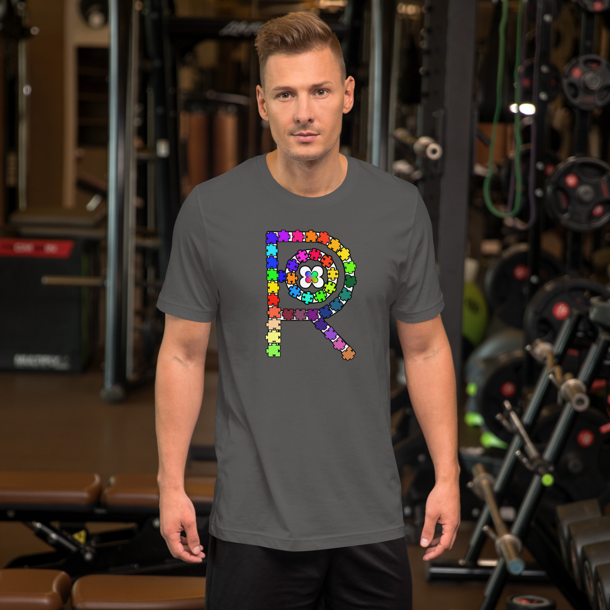 R - Autism Spectrum Puzzle Pieces Dark Style Unisex T-shirt - Image 22