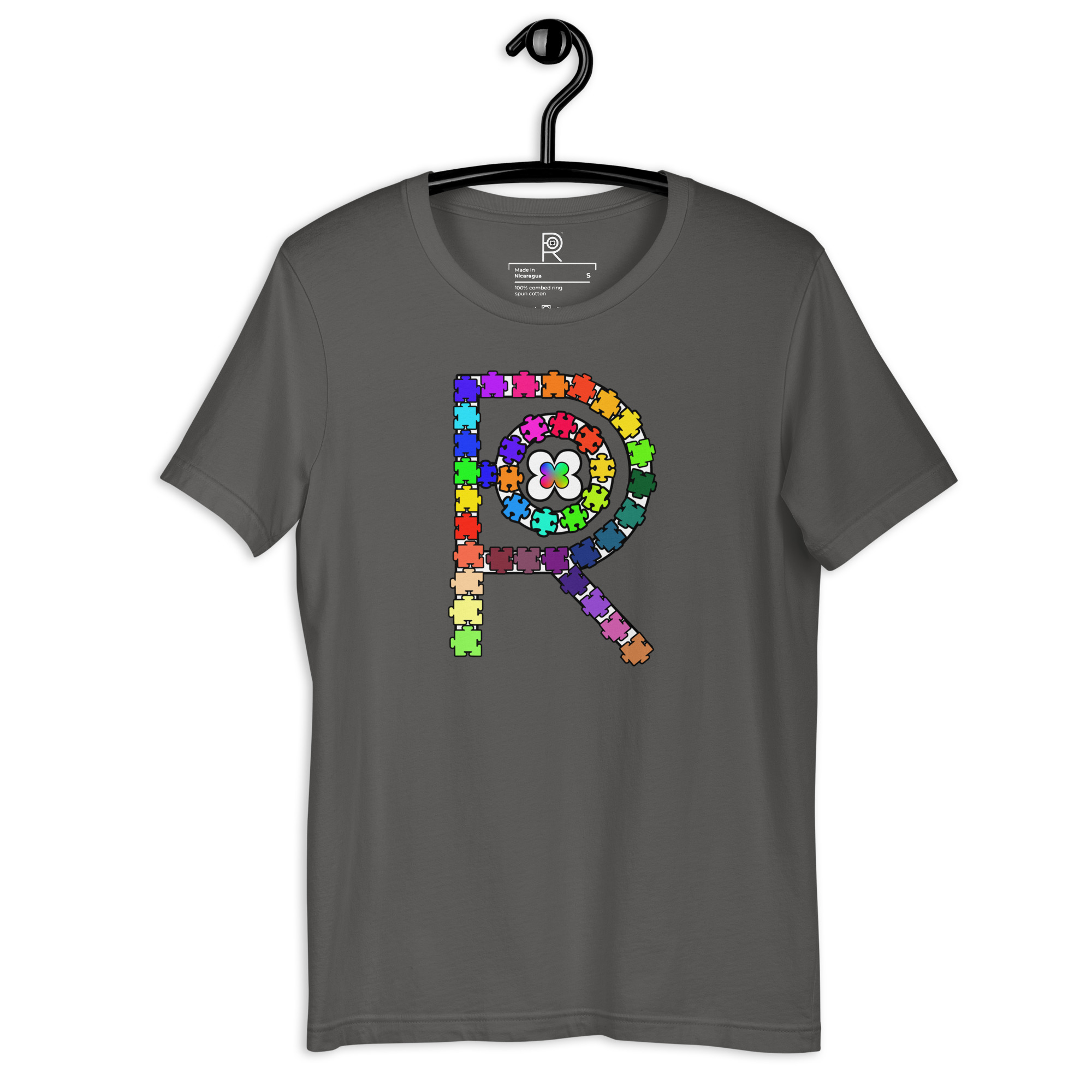 R - Autism Spectrum Puzzle Pieces Dark Style Unisex T-shirt - Image 55