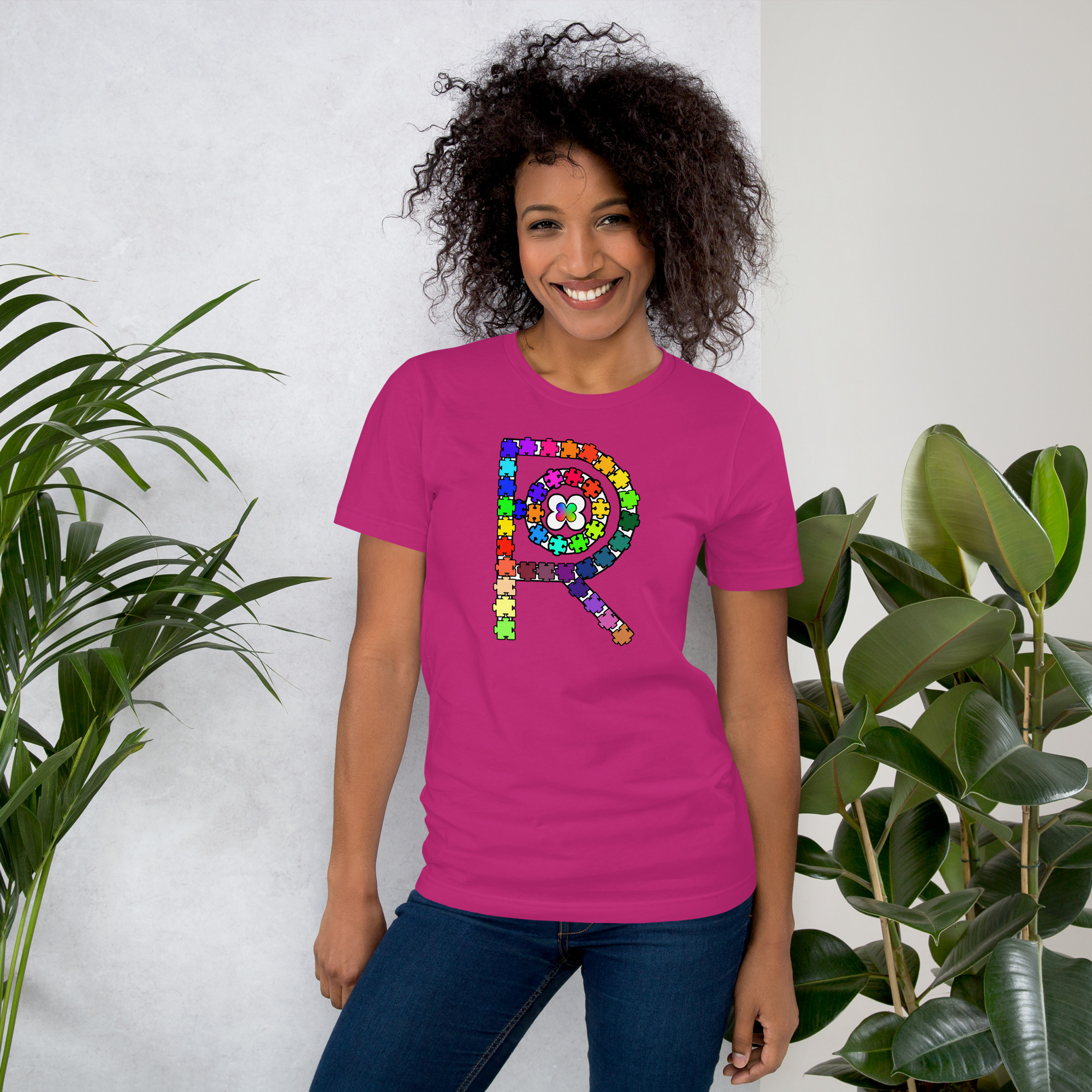 R - Autism Spectrum Puzzle Pieces Dark Style Unisex T-shirt - Image 20