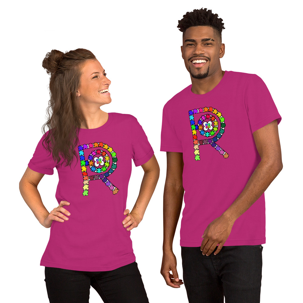 R - Autism Spectrum Puzzle Pieces Dark Style Unisex T-shirt - Image 21