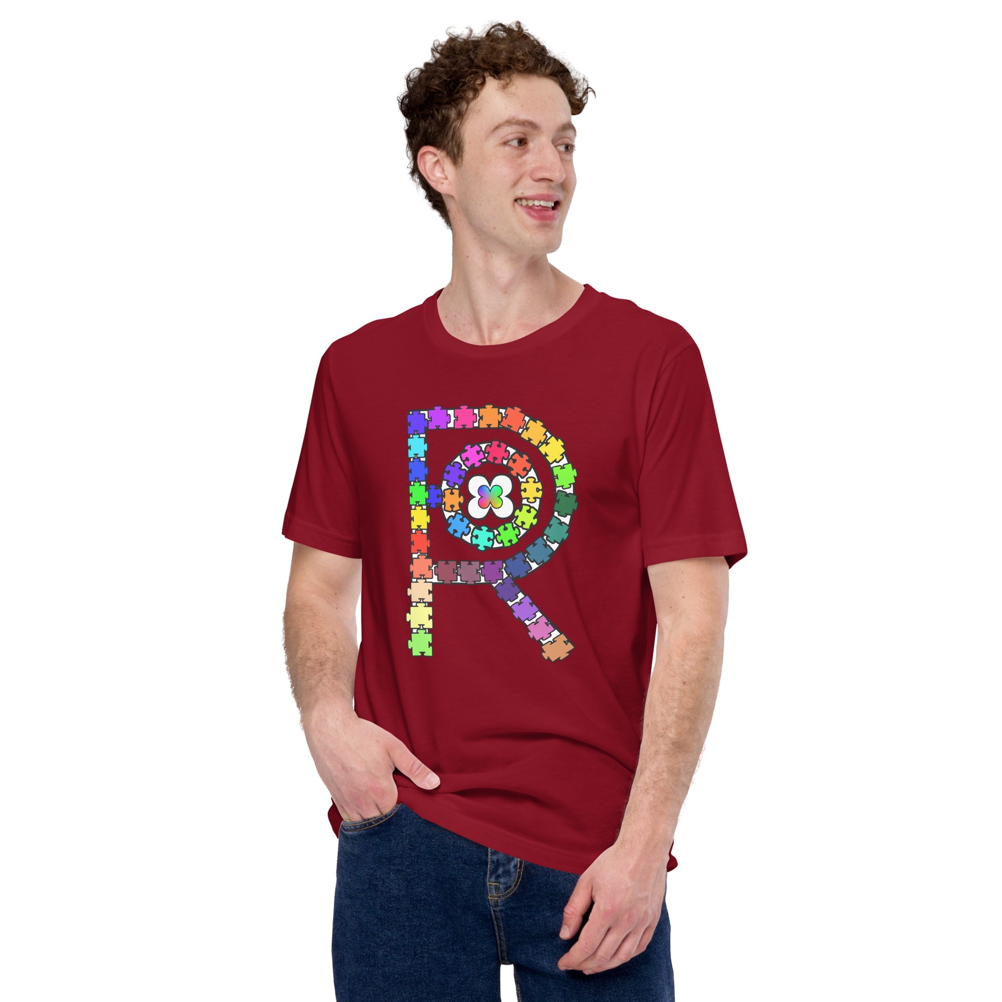 R - Autism Spectrum Puzzle Pieces Dark Style Unisex T-shirt - Image 14