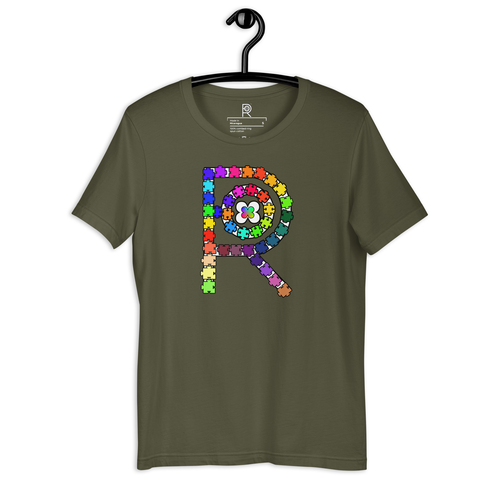 R - Autism Spectrum Puzzle Pieces Dark Style Unisex T-shirt - Image 49