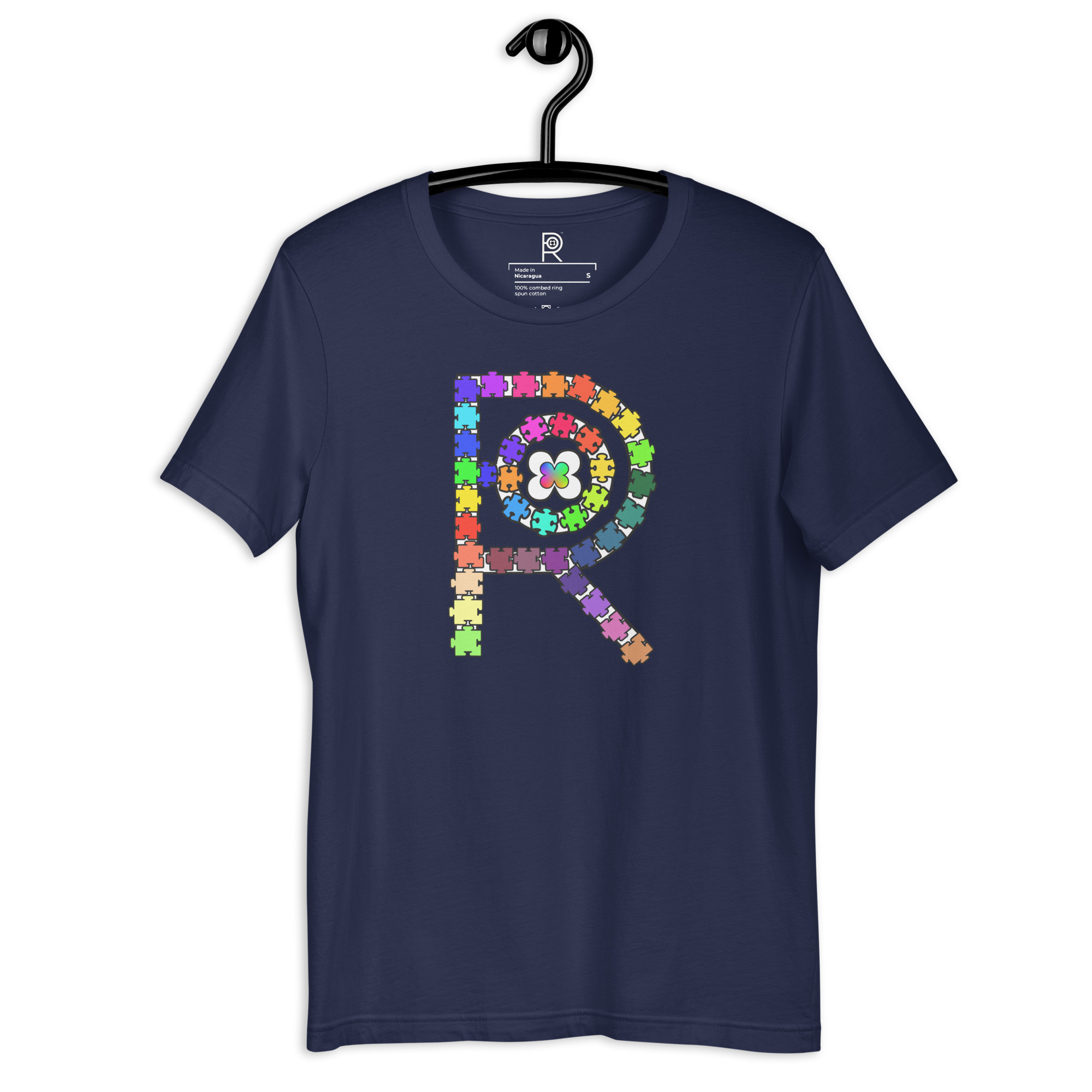 R - Autism Spectrum Puzzle Pieces Dark Style Unisex T-shirt - Image 40