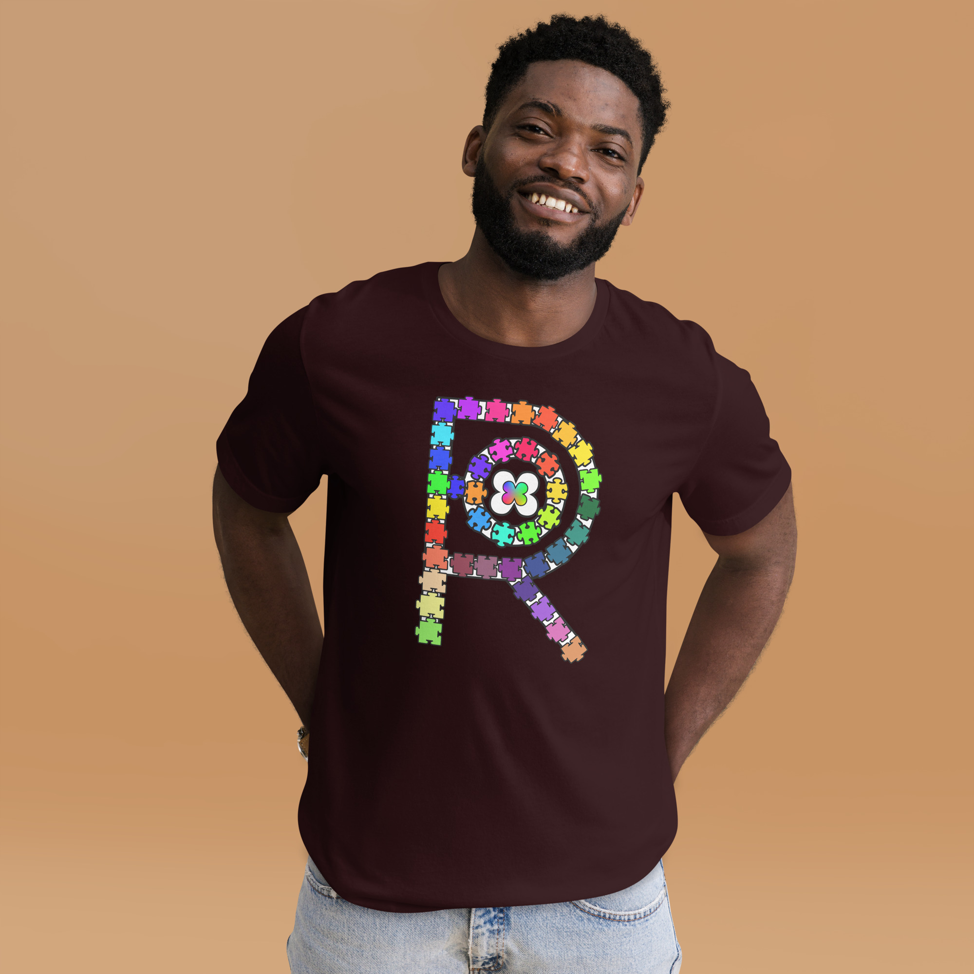 R - Autism Spectrum Puzzle Pieces Dark Style Unisex T-shirt - Image 8