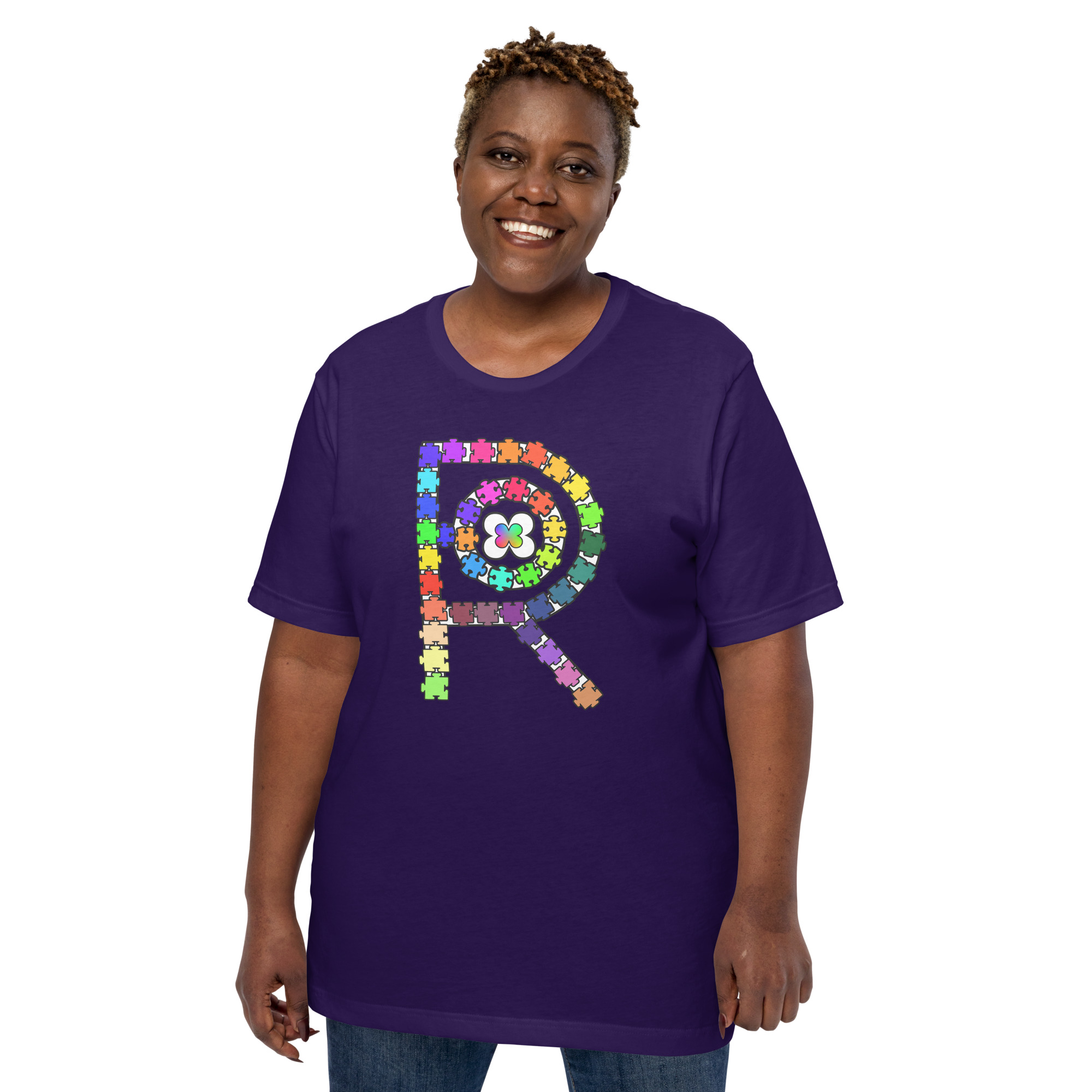 R - Autism Spectrum Puzzle Pieces Dark Style Unisex T-shirt - Image 11
