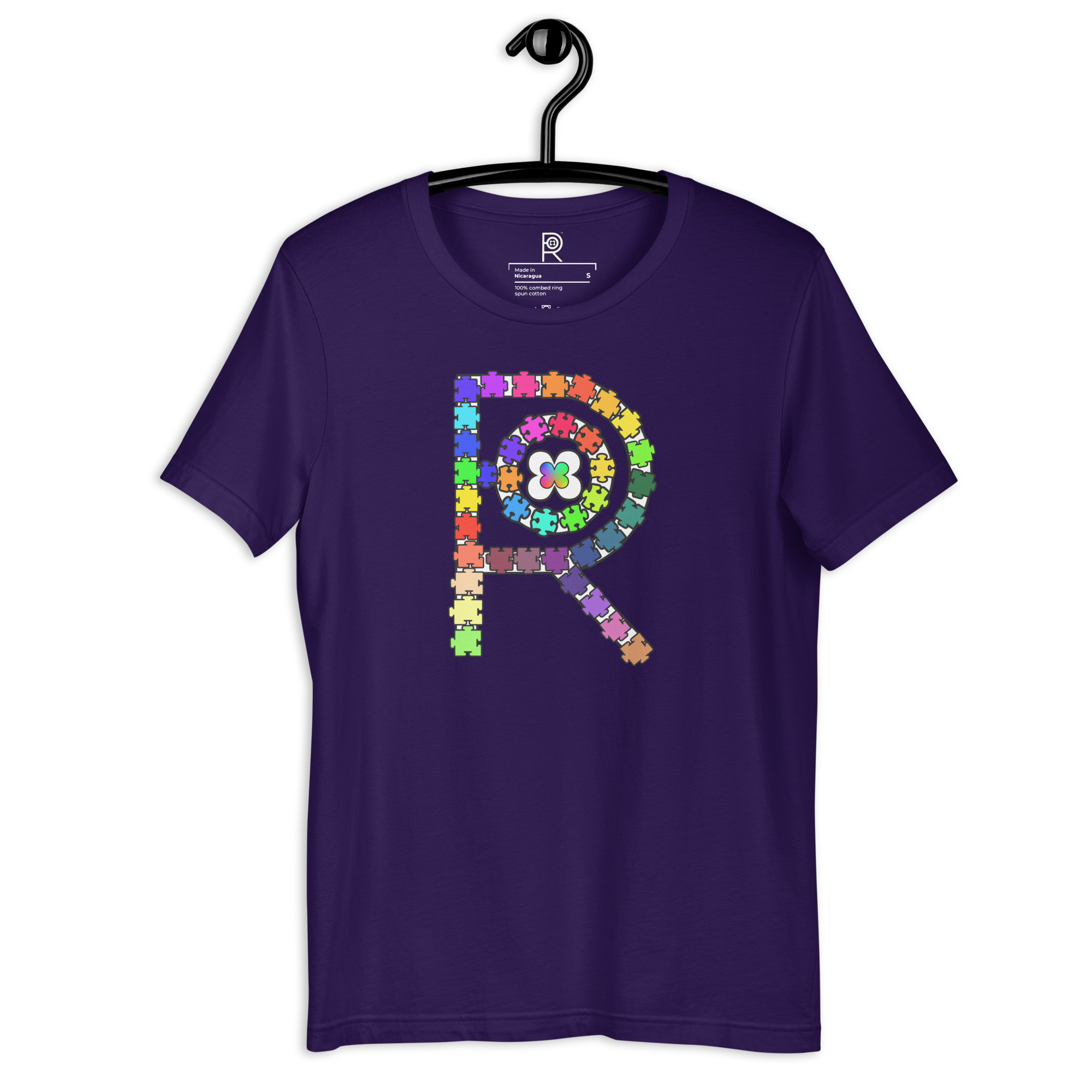 R - Autism Spectrum Puzzle Pieces Dark Style Unisex T-shirt - Image 38