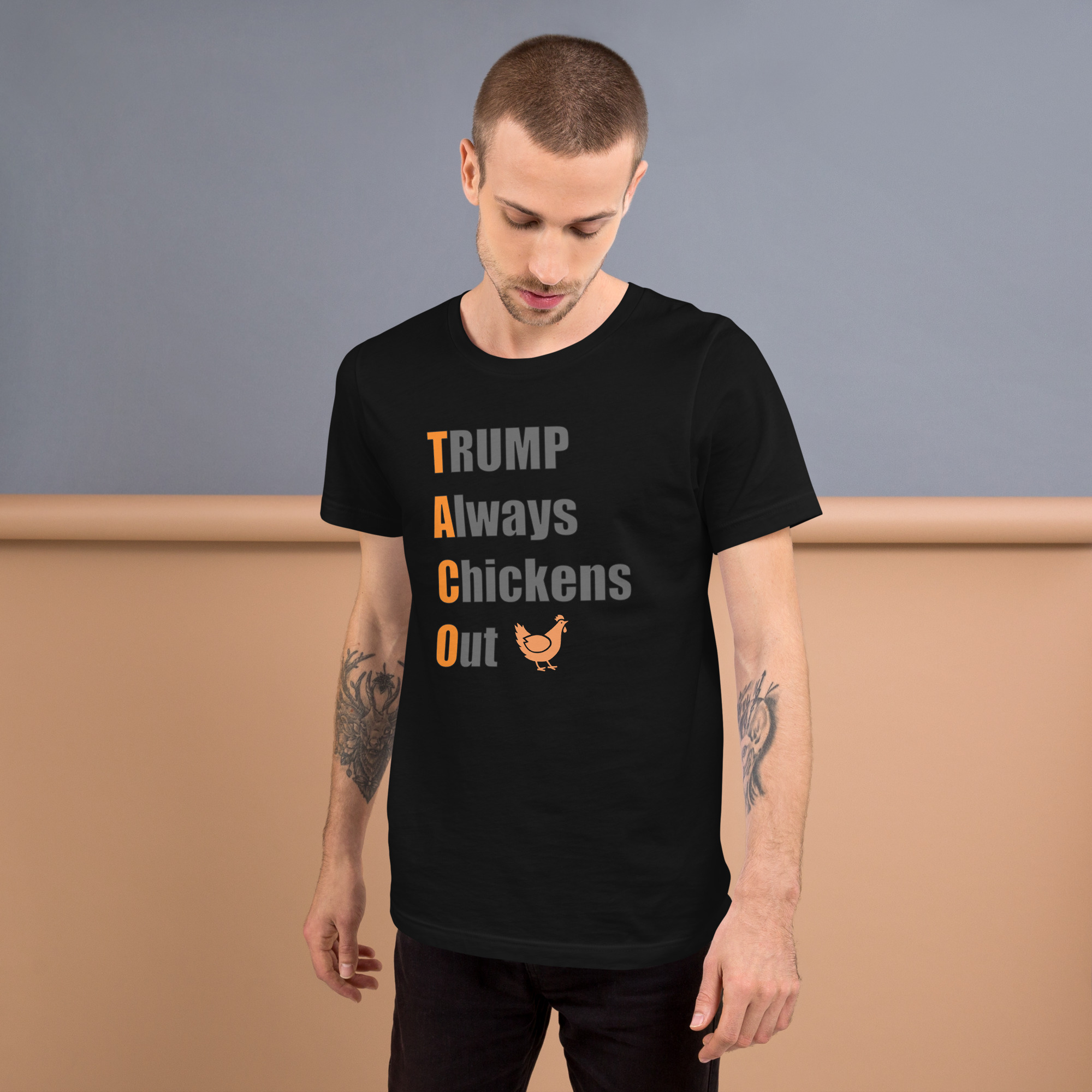 R - TACO - Trump Always Chickens Out Dark Style Unisex T-shirt - Image 6
