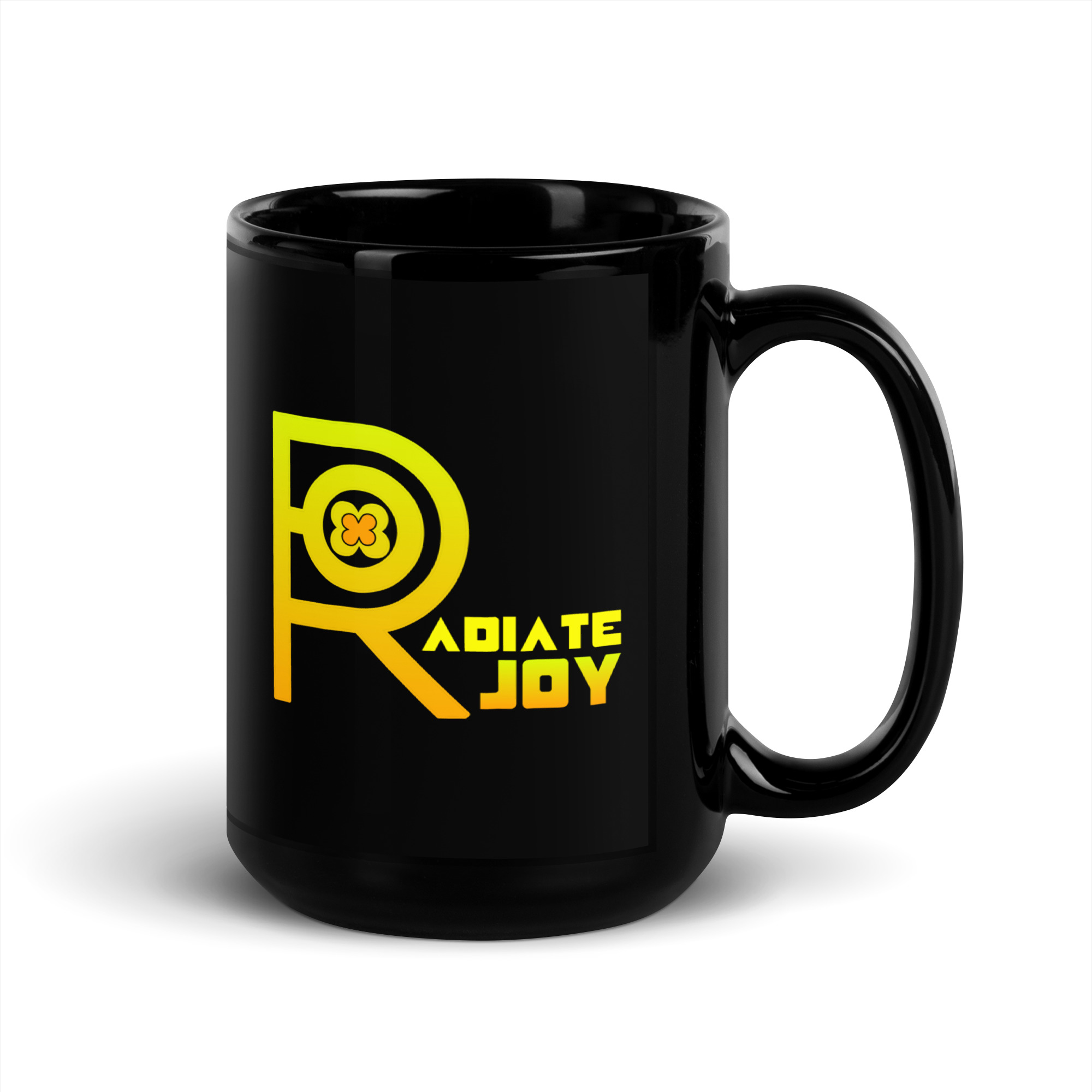 R - Radiate Joy Black Glossy Mug - Image 5