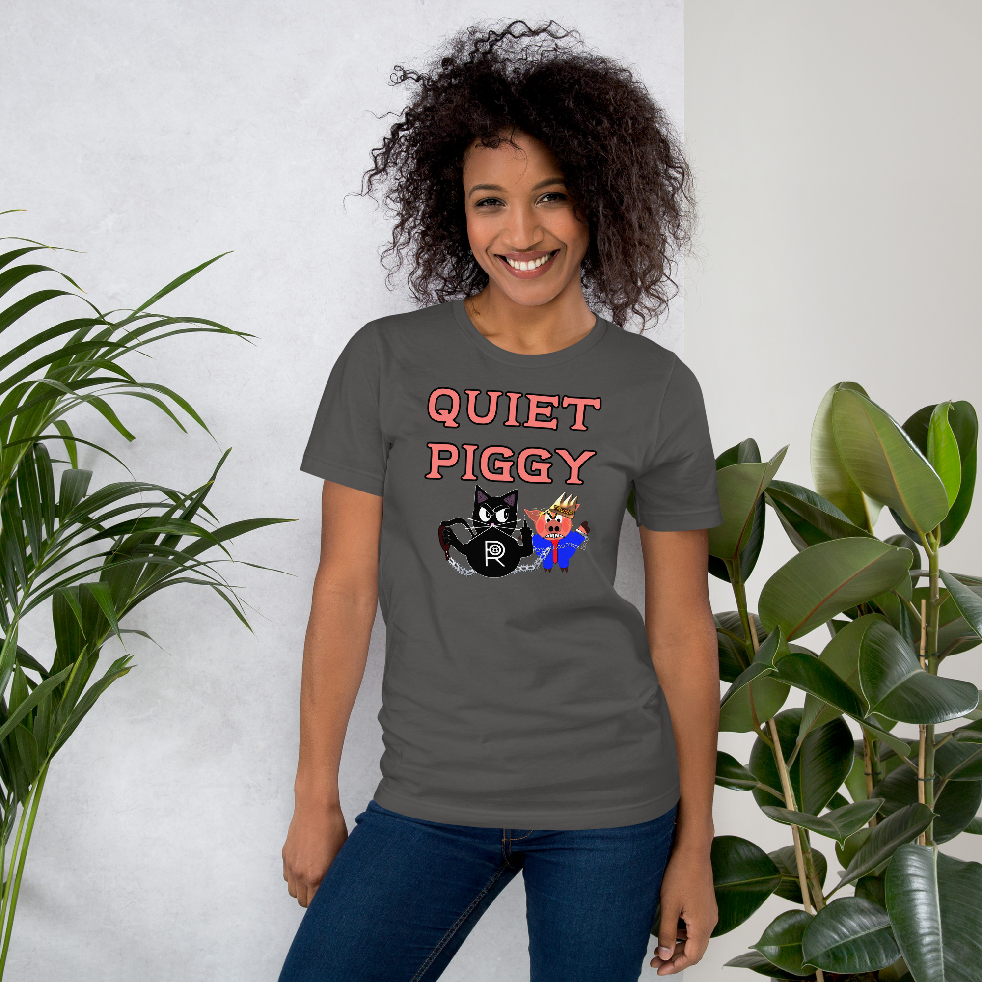 R - Quiet Piggy Dark Style Unisex T-shirt - Image 4