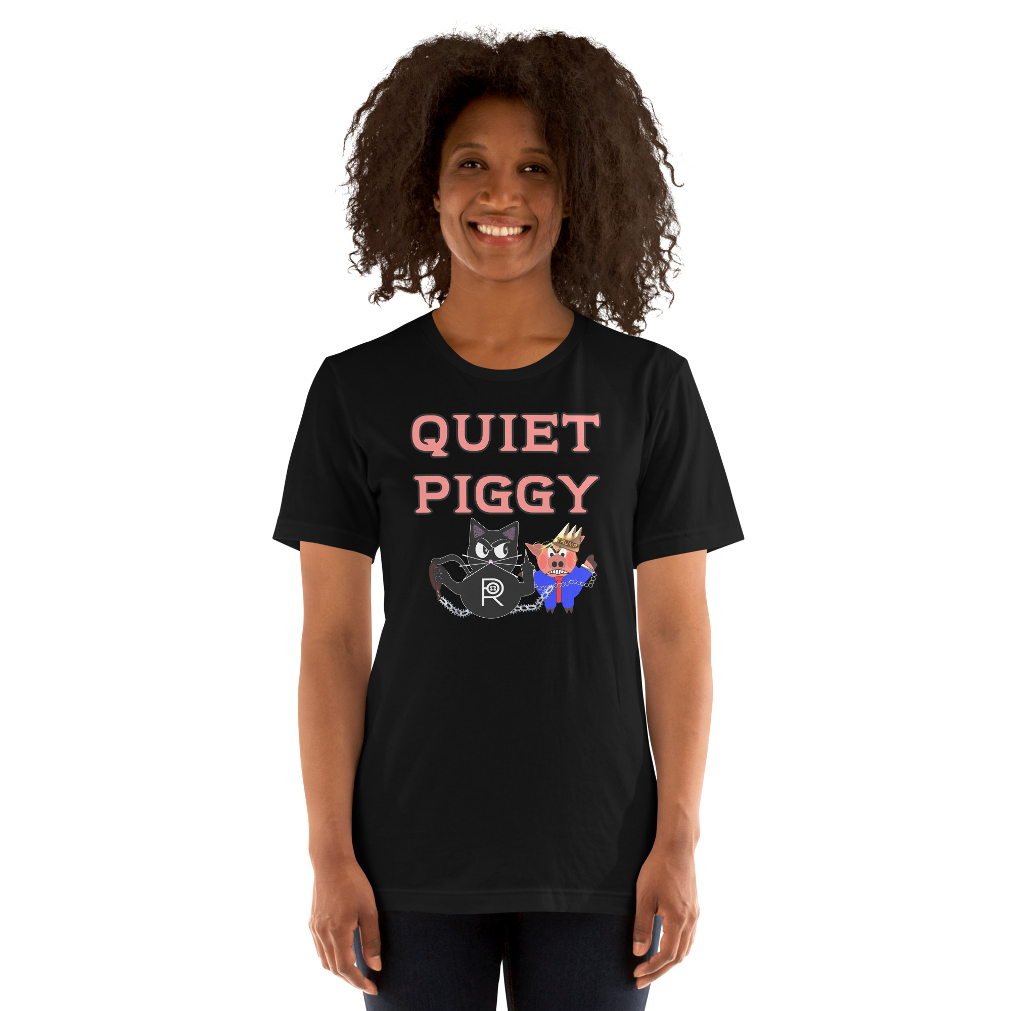 R - Quiet Piggy Dark Style Unisex T-shirt - Image 3