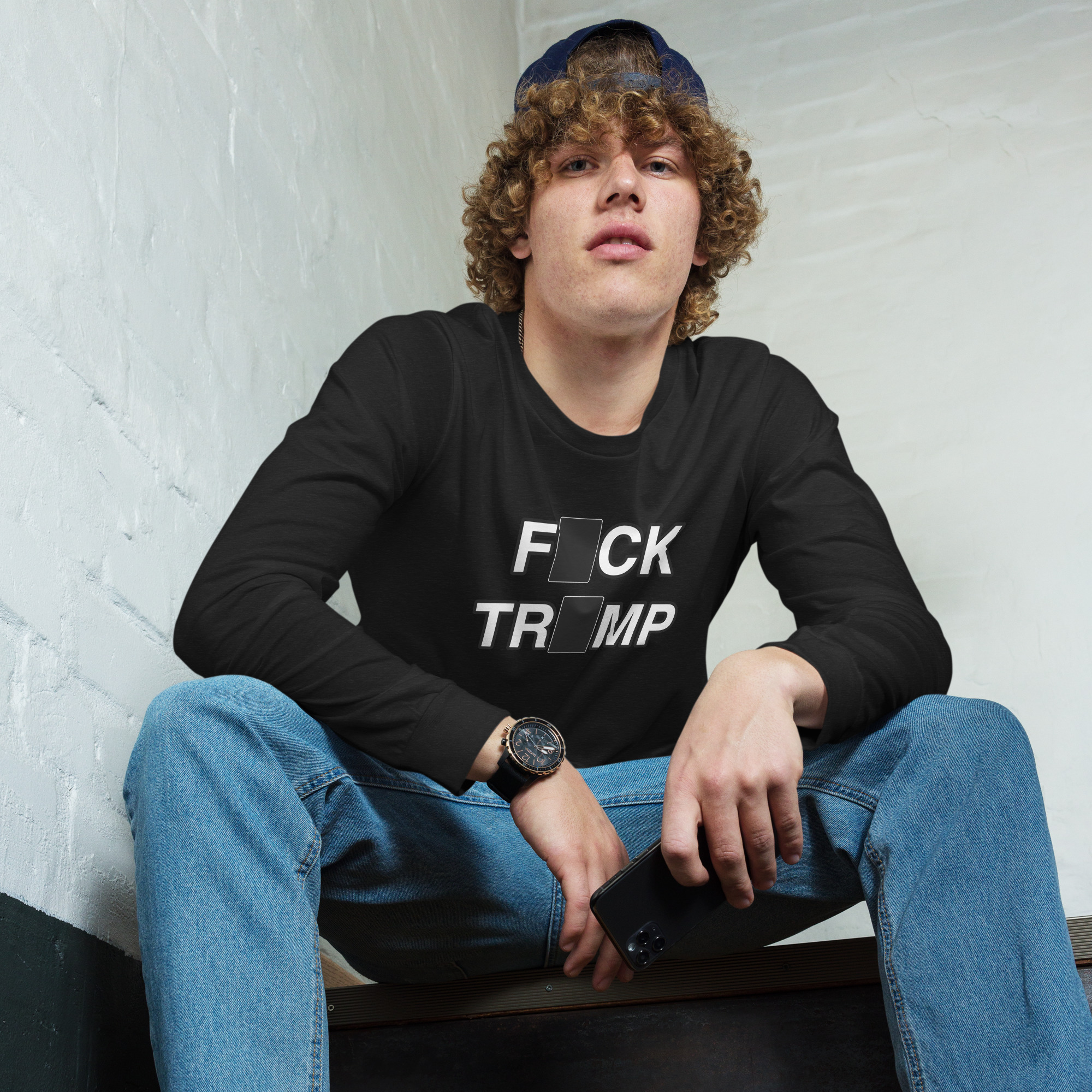 R - Fck Trmp Dark Style Unisex Long Sleeve Tee - Image 2