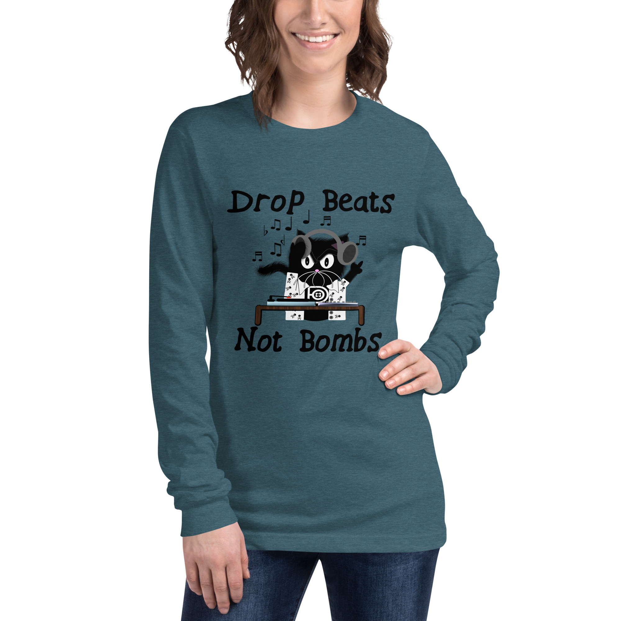 R - Drop Beats Not Bombs Light Style Unisex Long Sleeve Tee - Image 4