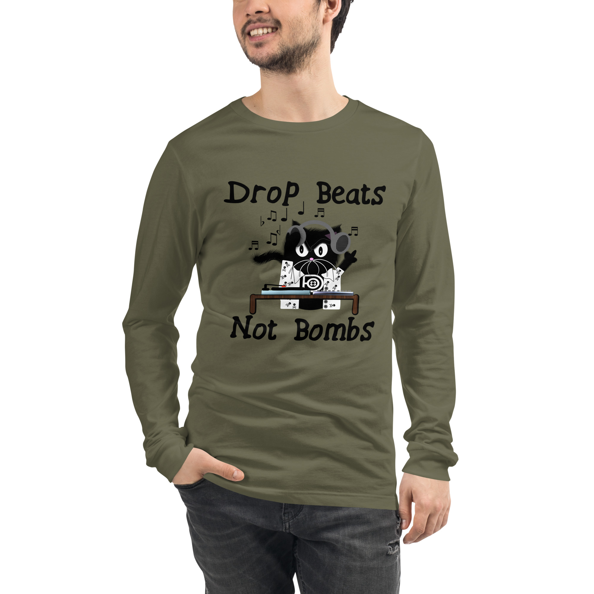 R - Drop Beats Not Bombs Light Style Unisex Long Sleeve Tee - Image 3