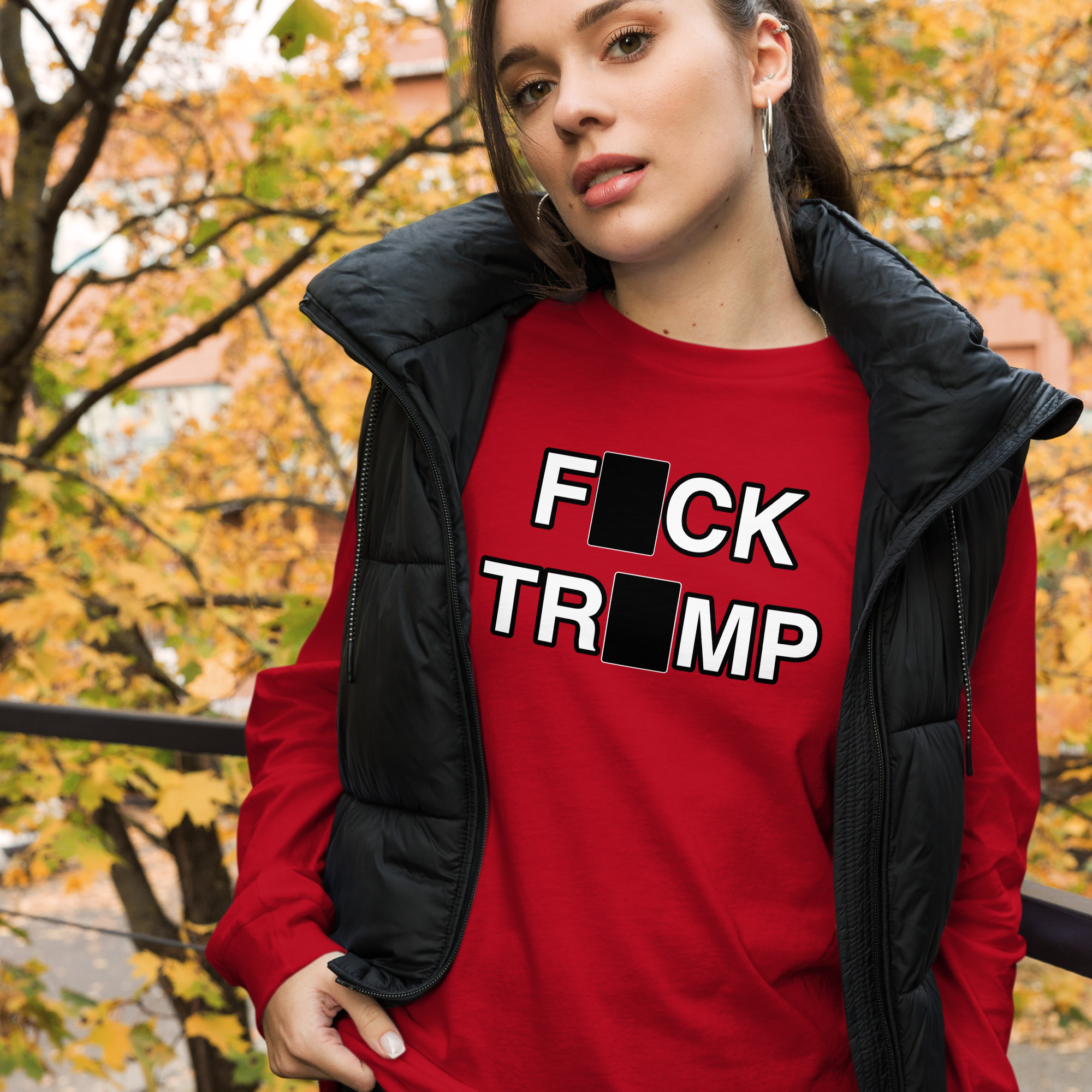 R - Fck Trmp Dark Style Unisex Long Sleeve Tee - Image 3