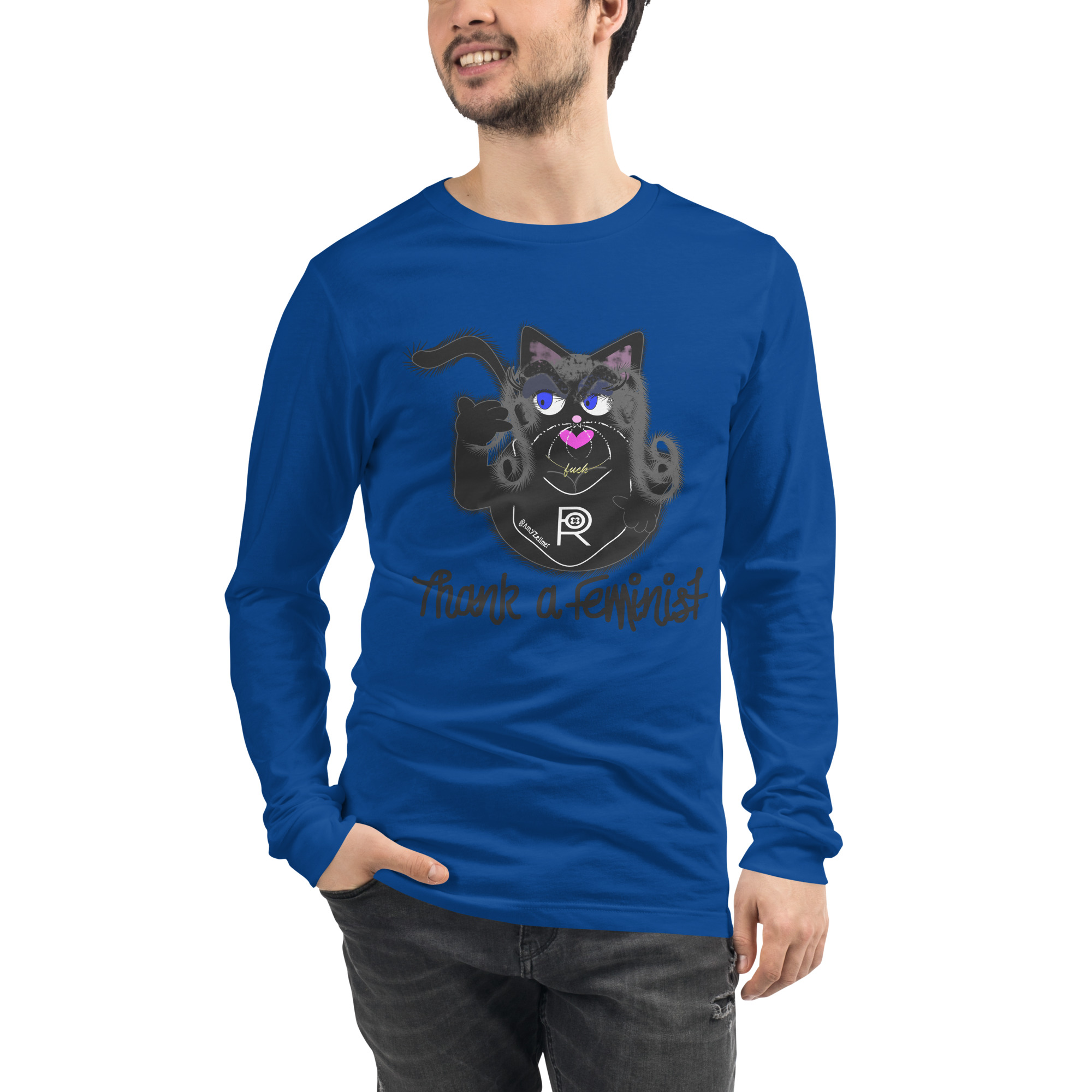 R - Thank A Feminist Light Style Unisex Long Sleeve Tee - Image 2
