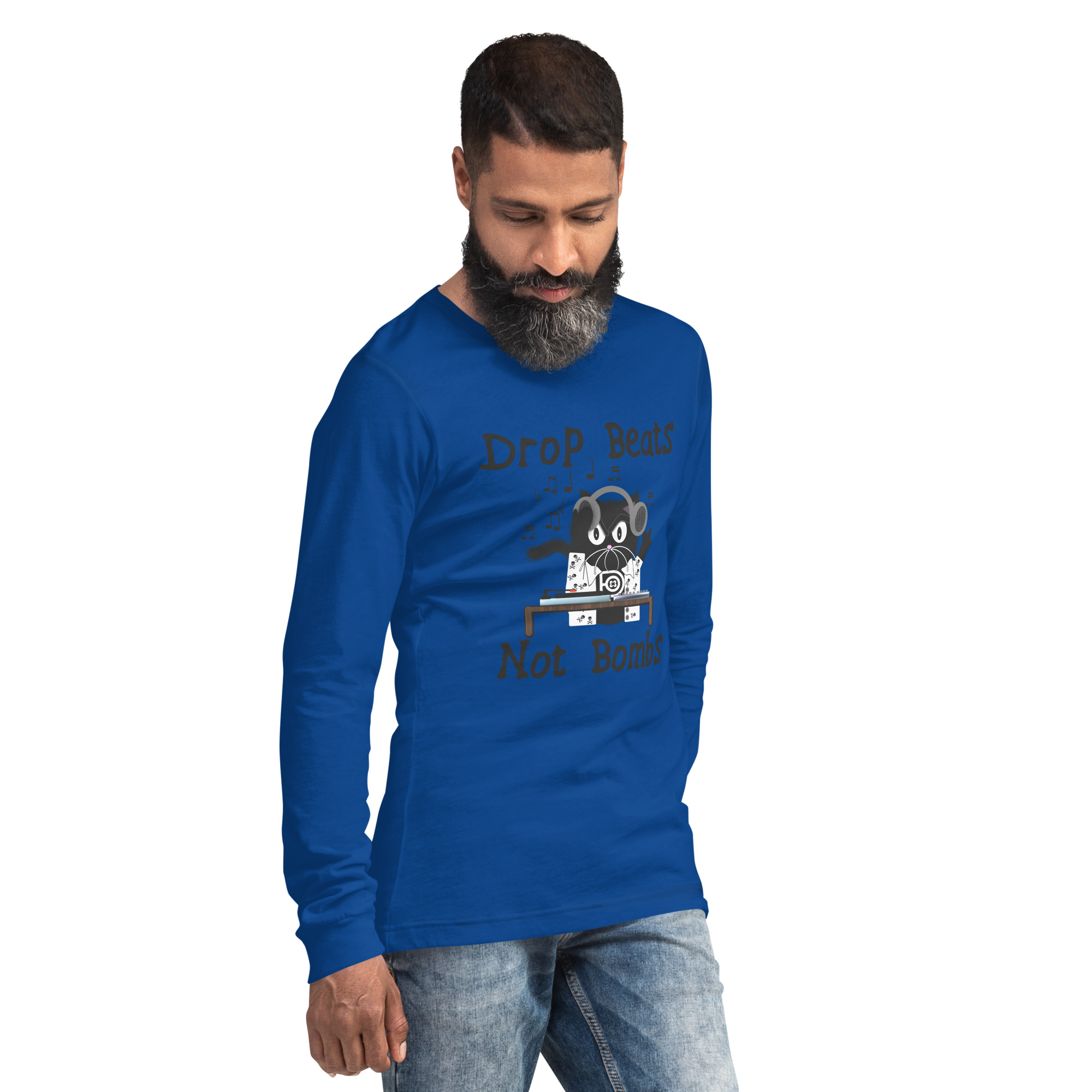 R - Drop Beats Not Bombs Light Style Unisex Long Sleeve Tee - Image 5