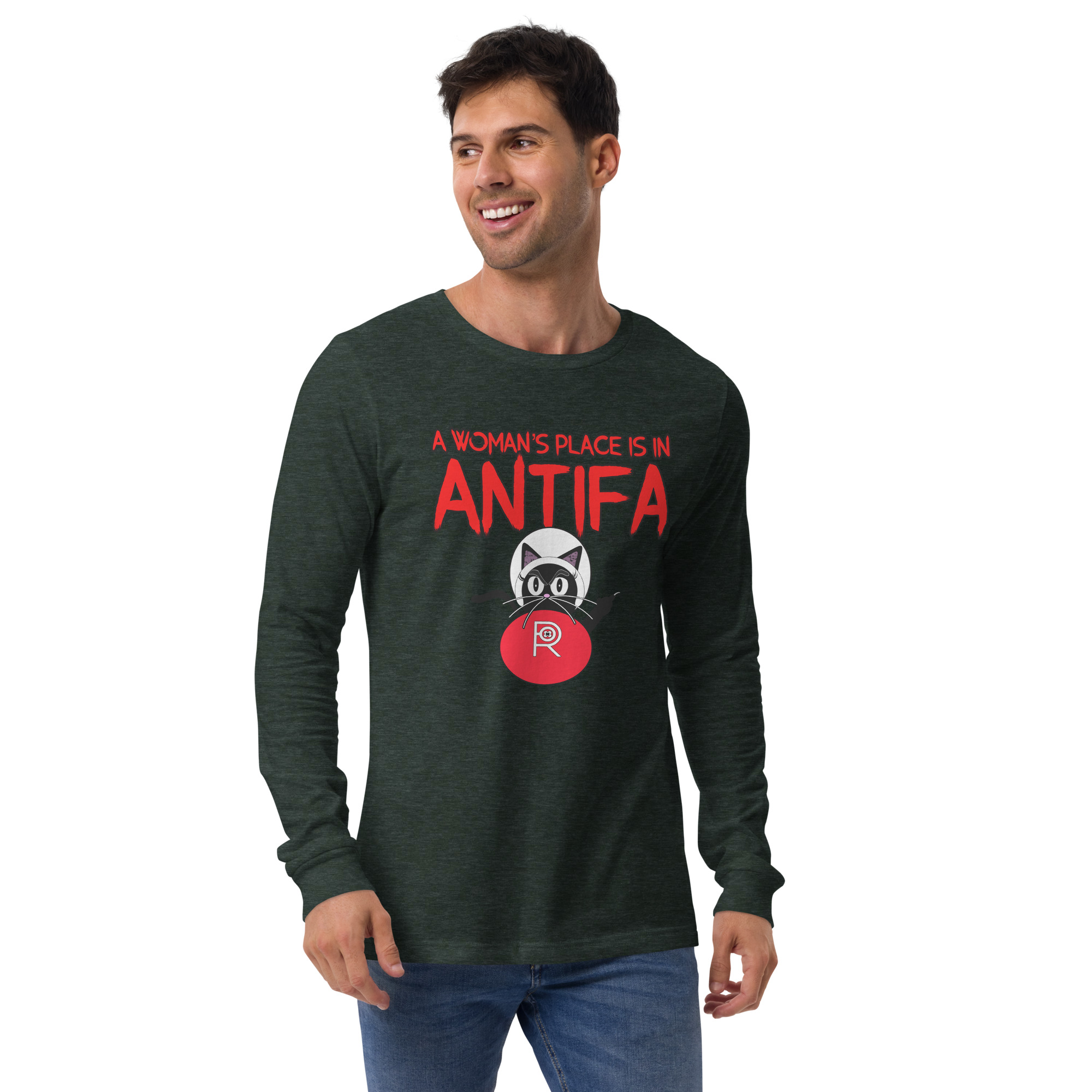 R - A Woman's Place Is In Antifa Dark Style Unisex Long Sleeve Tee - Image 5